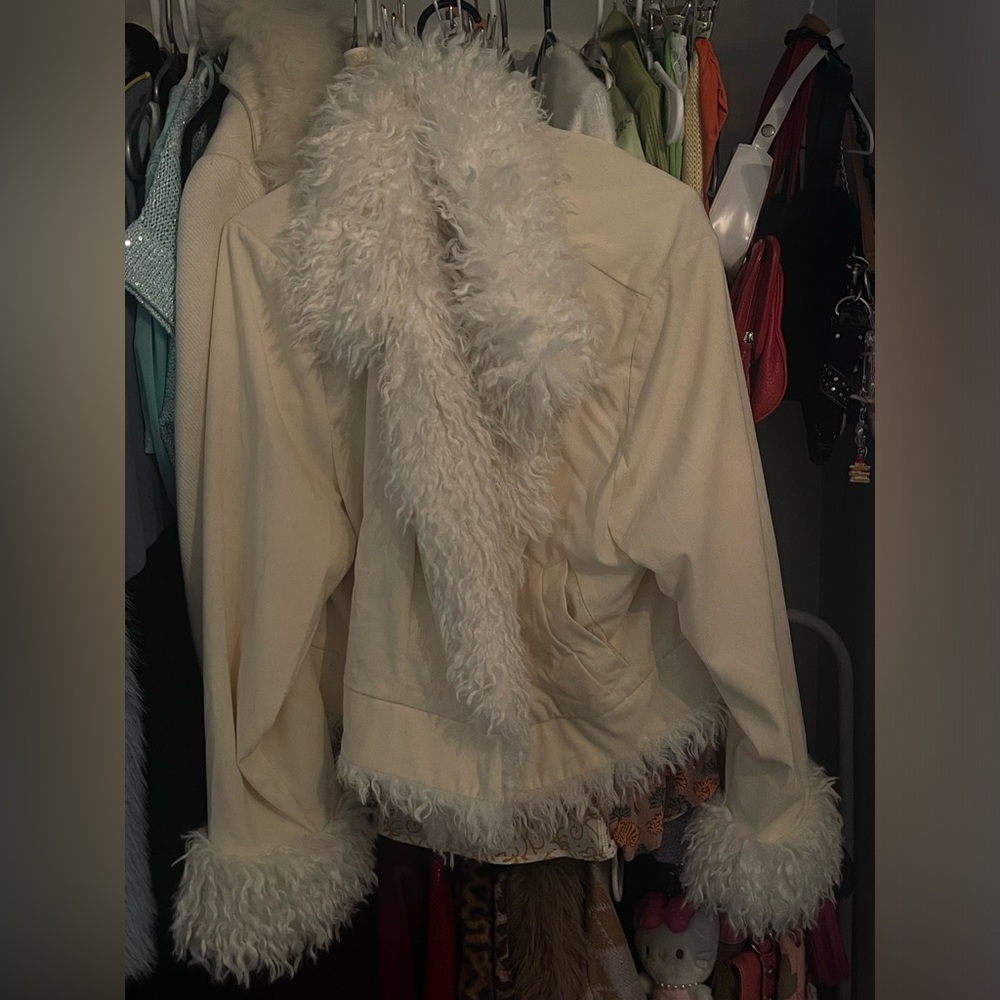 Women's Cream Faux Fur Trim Jacket